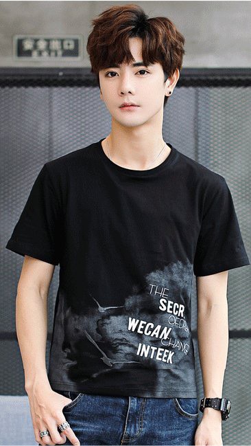 Áo thun nam cổ tròn màu đen thêu hình chữ đẹp - Áo cộc nam cao cấp Murad Fashion att007
