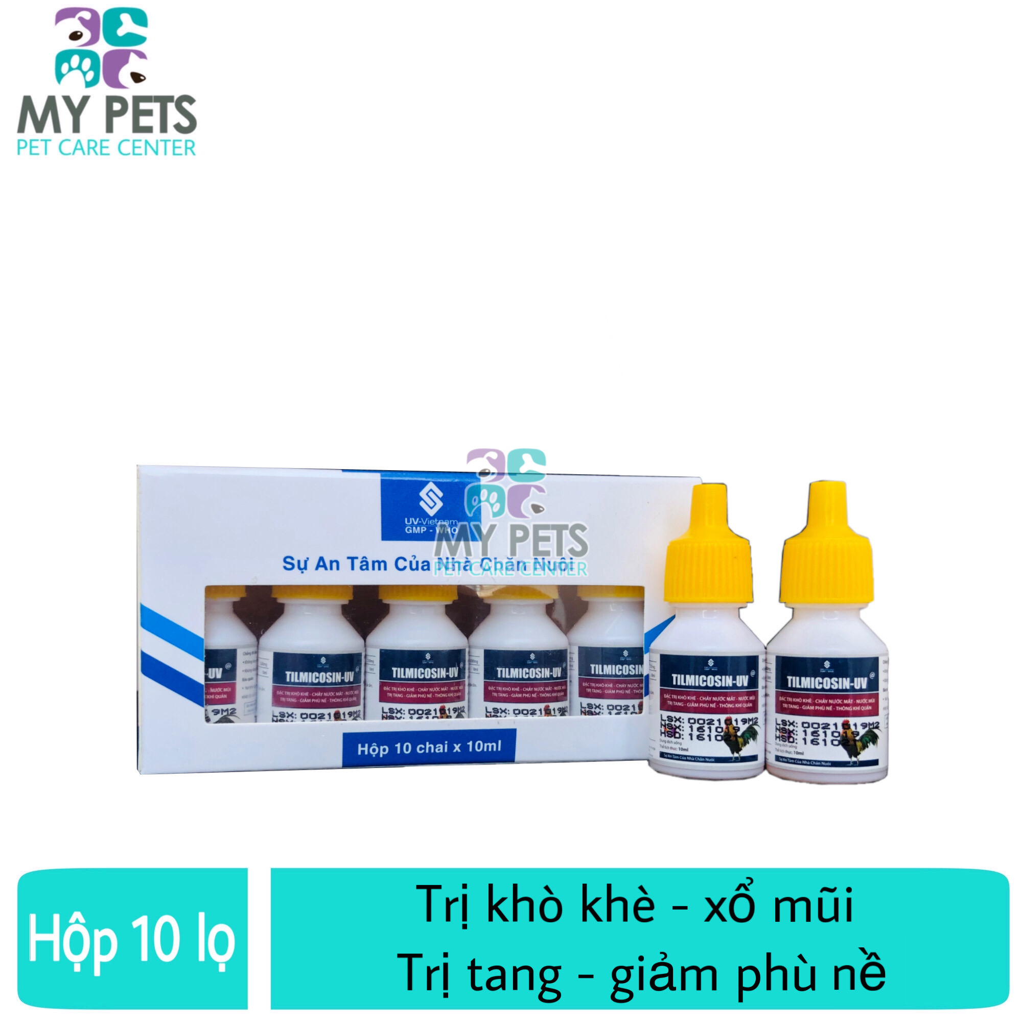 TILMICOSIN - UV khò khè, xổ mũi, giảm tang, giảm phù nề - Hộp 10 lọ x 10ml