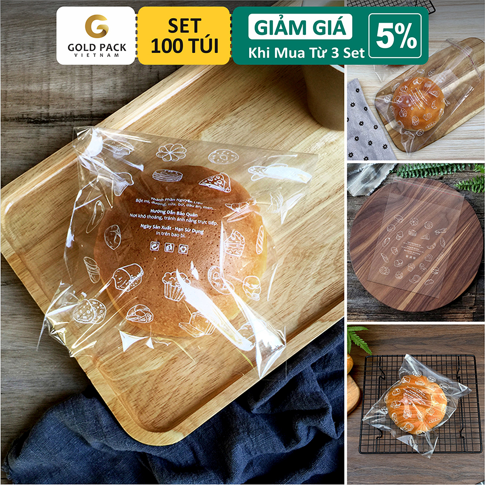 Túi dán keo đựng bánh mì 17x24 - set 100 túi chất liệu bóng kính