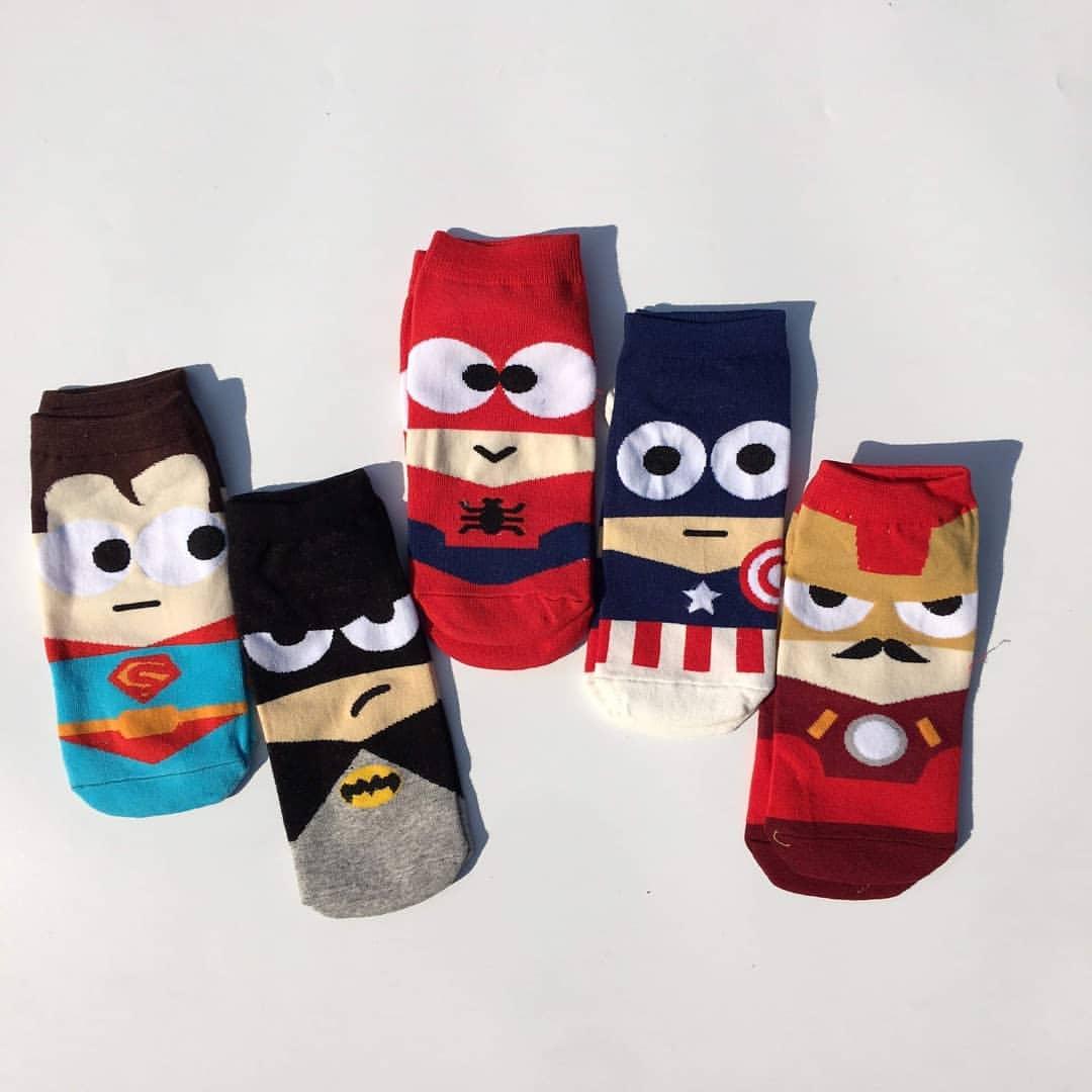 Set 5 đôi tất nam nữ cổ ngắn biệt đội siêu anh hùng - tất vớ unisex siêu nhân cổ thấp