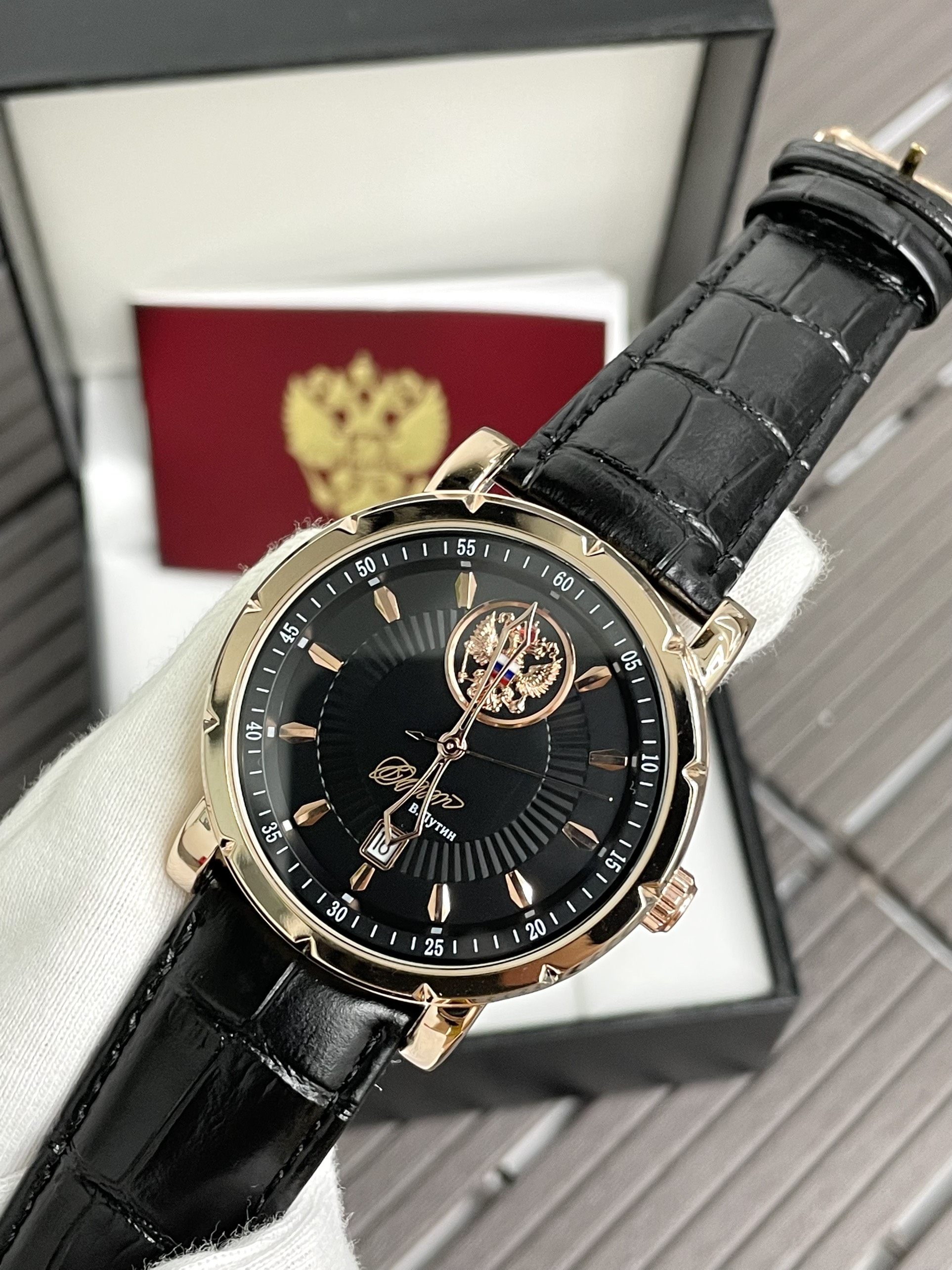 Đồng hồ Nga Poljot president carving black Putin, máy Automatic dây da bò, sang trọng đẳng cấp