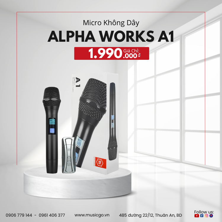 Micro không dây alpha works a1 | tần số uhf sóng siêu cao | dải tần 50hz 18khz