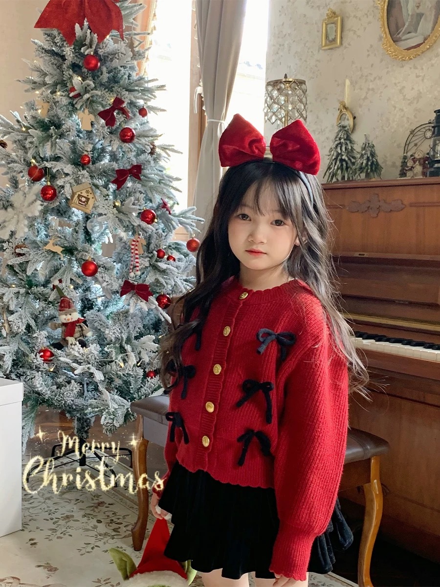Áo len cardigan bé gái phong cách Hàn Quốc, áo len mặc tết cho bé