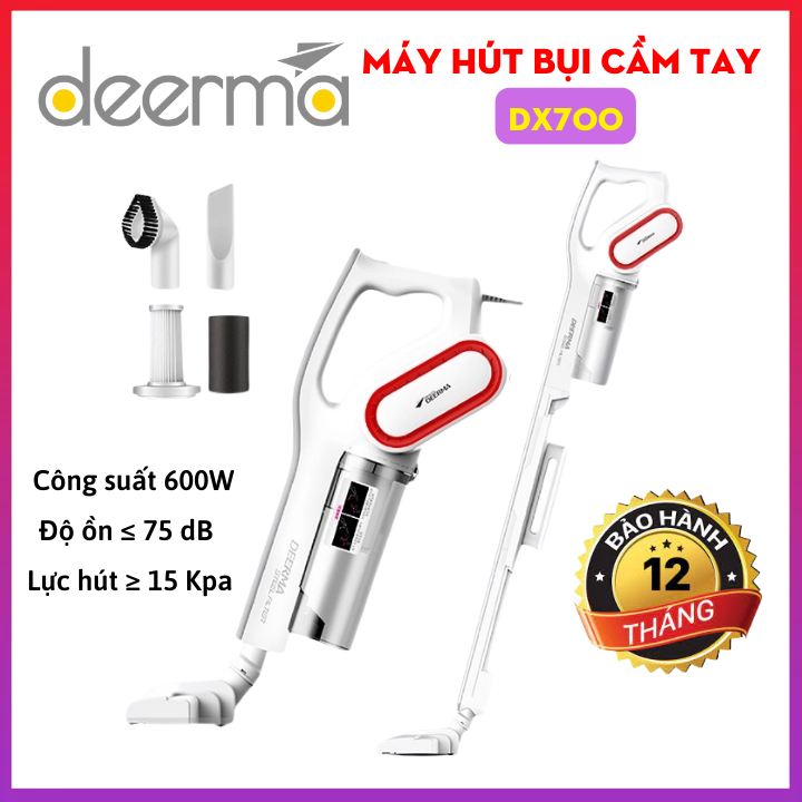Máy hút bụi cầm tay deerma dx700 - công suất 600w kèm 4 đầu hút - bảo hành 12 tháng