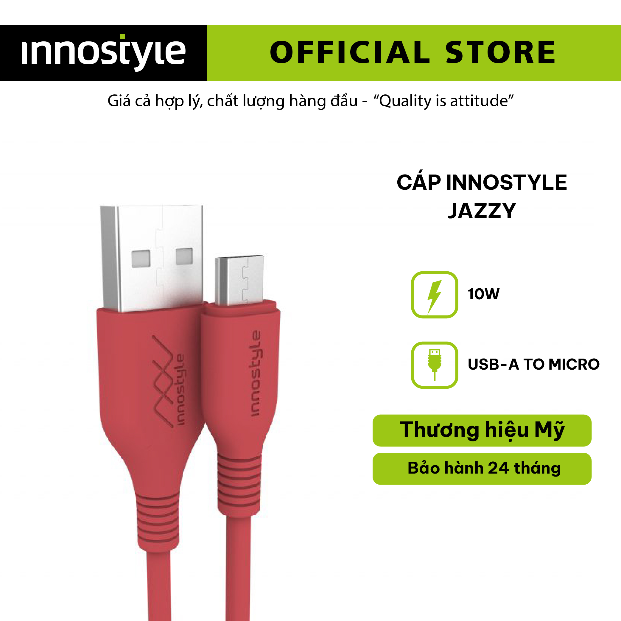 Dây cáp sạc nhanh iphone innostyle jazzy usb-a to usb-c 15w dài 1.5m truyền tải sao chép dữ liệu nhanh chất liệu siêu bền chống gãy đứt