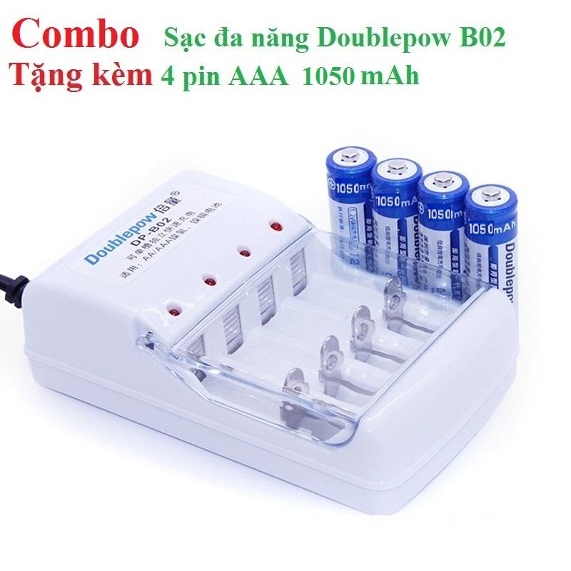 Combo sạc doublepow dp-b02 và 4 pin tiểu sạc aaa1050mah