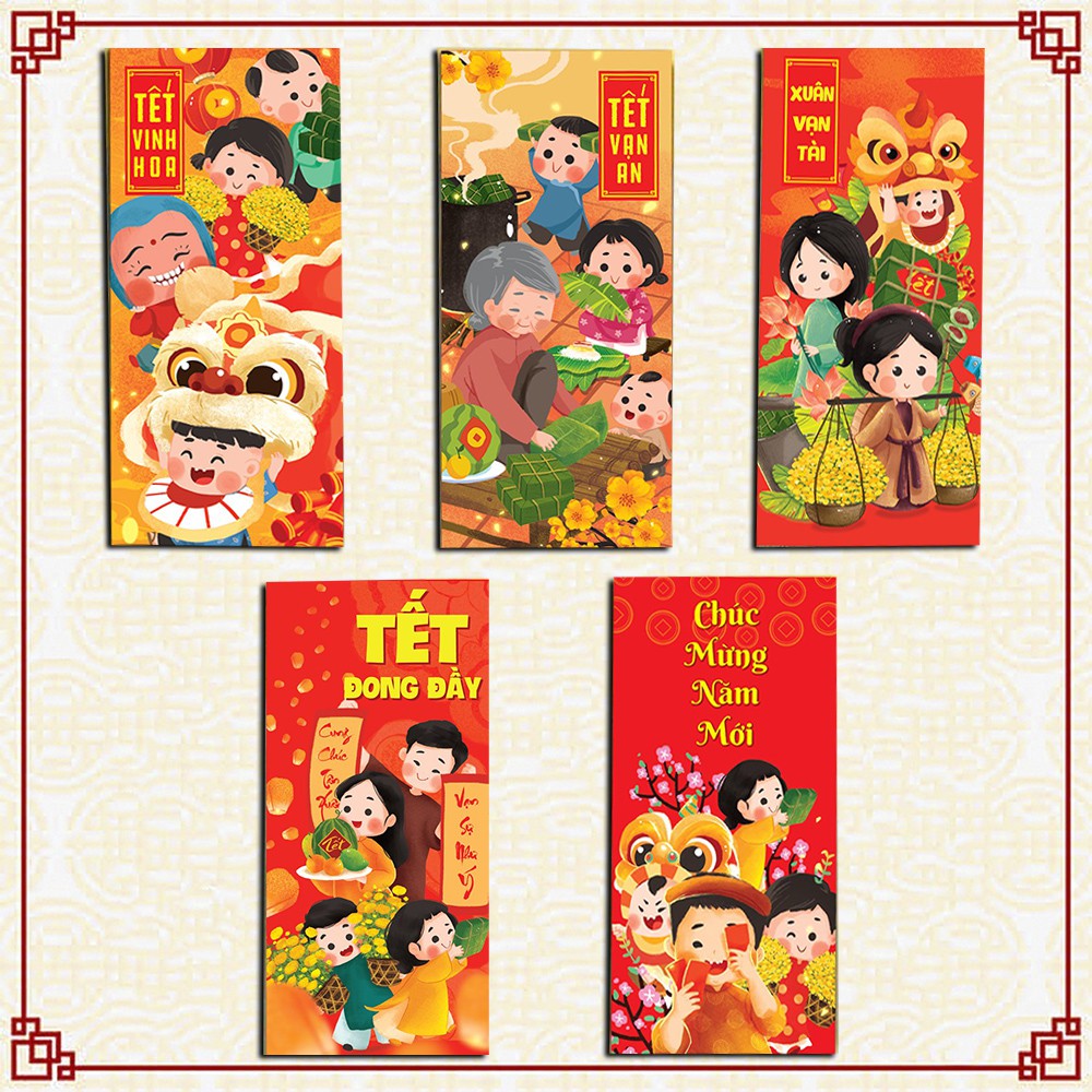 150 Bao lì xì 2024 Xuân Giáp Thìn chúc mừng năm mới mẫu ngẫu nhiên