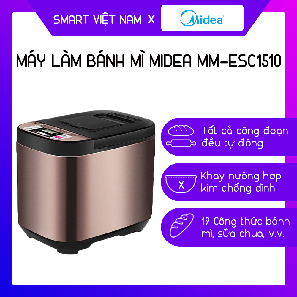 Máy làm bánh mì tự động midea mm-esc1510 dùng trong gia đình, 19 thực đơn bánh mì, sữa chua
