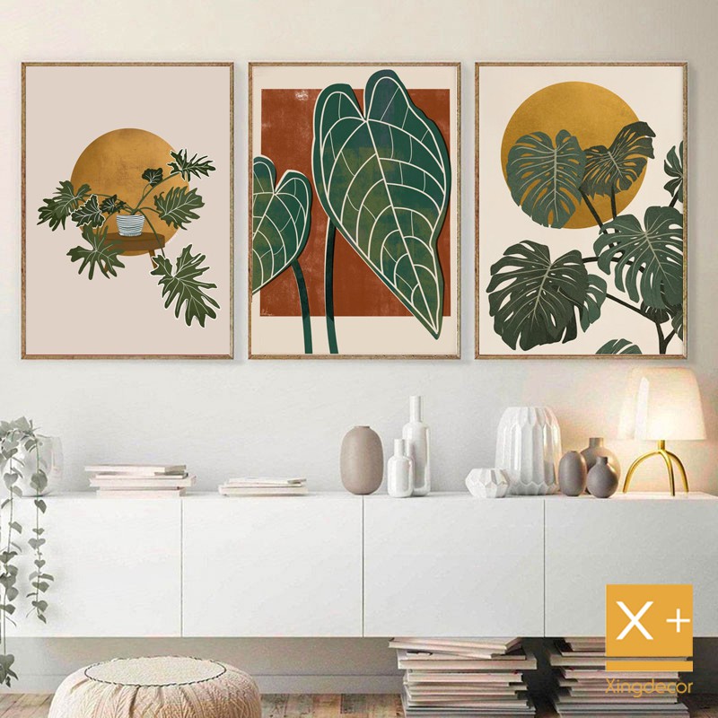 Bộ 3 tranh treo tường vintage tropical tranh canvas, có đinh và móc tặng kèm.