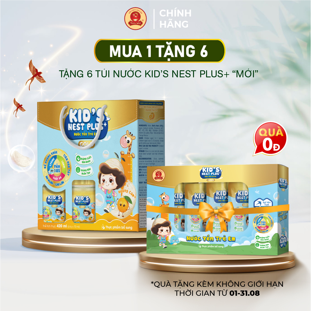 [TẶNG 6 TÚI YẾN] Nước Yến Cho Trẻ Em Kid's Nest Plus+ Ăn Ngon Cao Lớn (6 lọ x 70ml)
