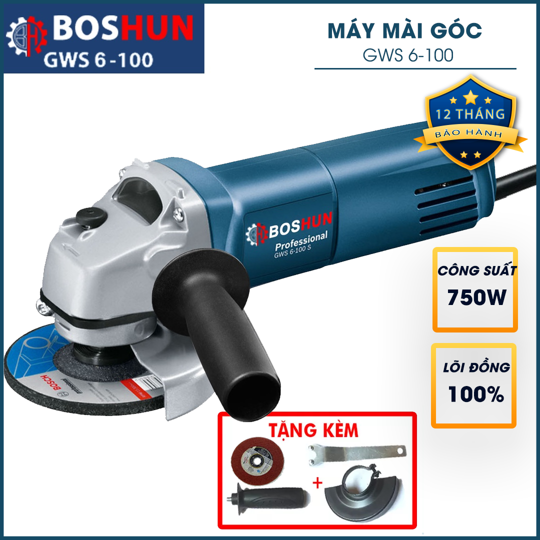 Máy mài điện Boshun chính hãng - Máy cắt 1 tấc 100 mm - GWS 6-100 - Lõi đồng nguyên chất 100% - Máy cắt cầm tay - Mài sắt , nhôm, tôn,...
