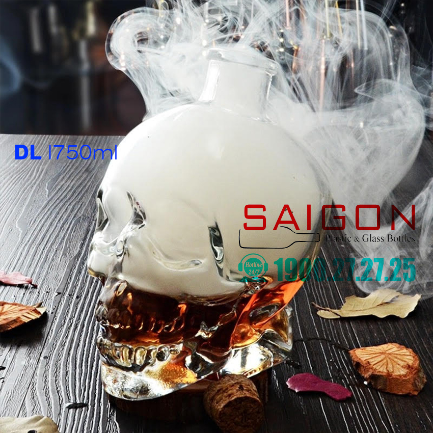 Chai Thủy tinh Đầu Lâu nút Gỗ Nhiều Dung Tích