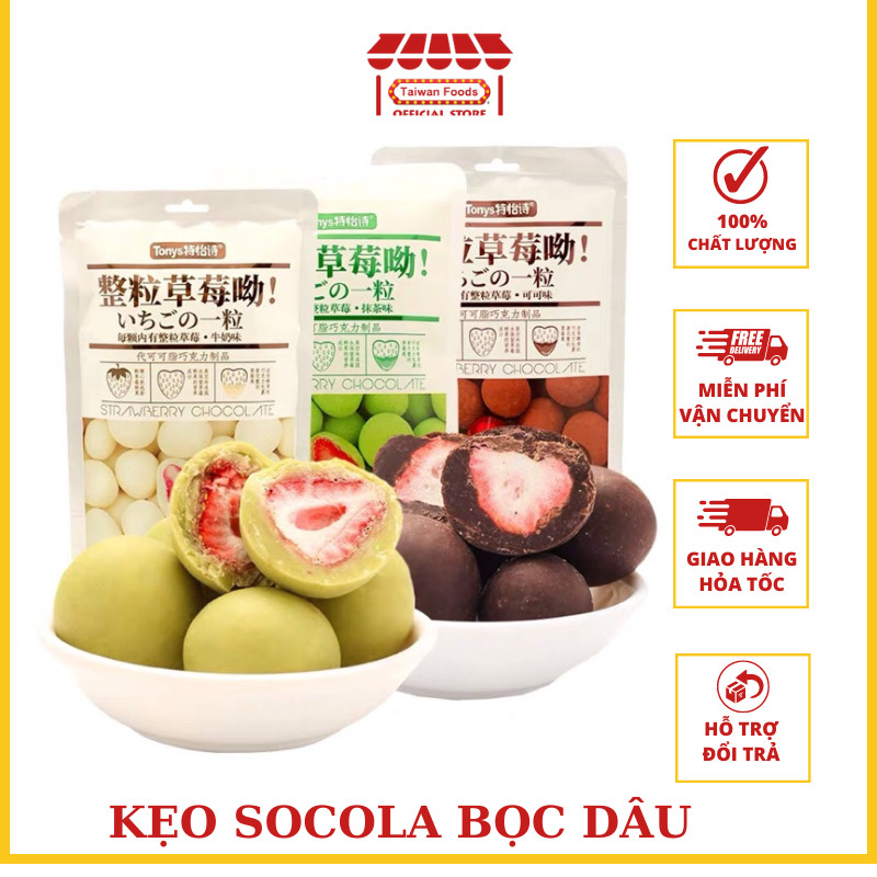 Kẹo socola bọc dâu tây siêu ngon đủ 3 vị scl - matcha - sữa - gói 60gr