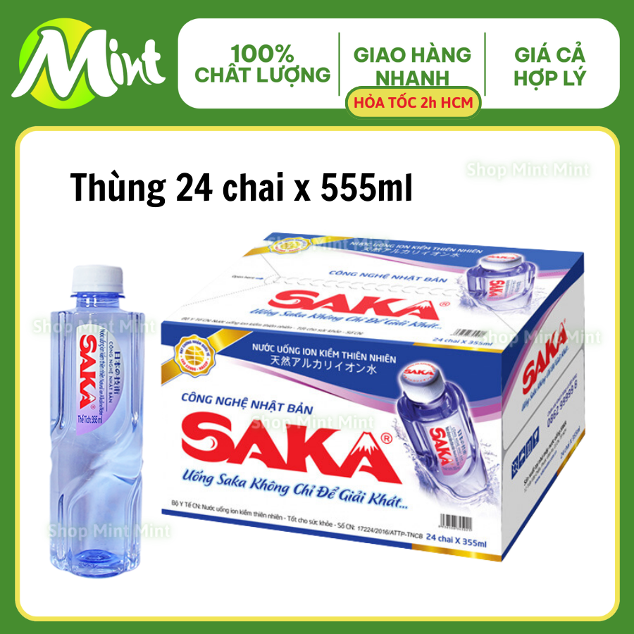 [Thùng 24 chai x 555ml] Nước ion kiềm thiên nhiên SAKA công nghệ nhật bản. Shop Mint Mint.