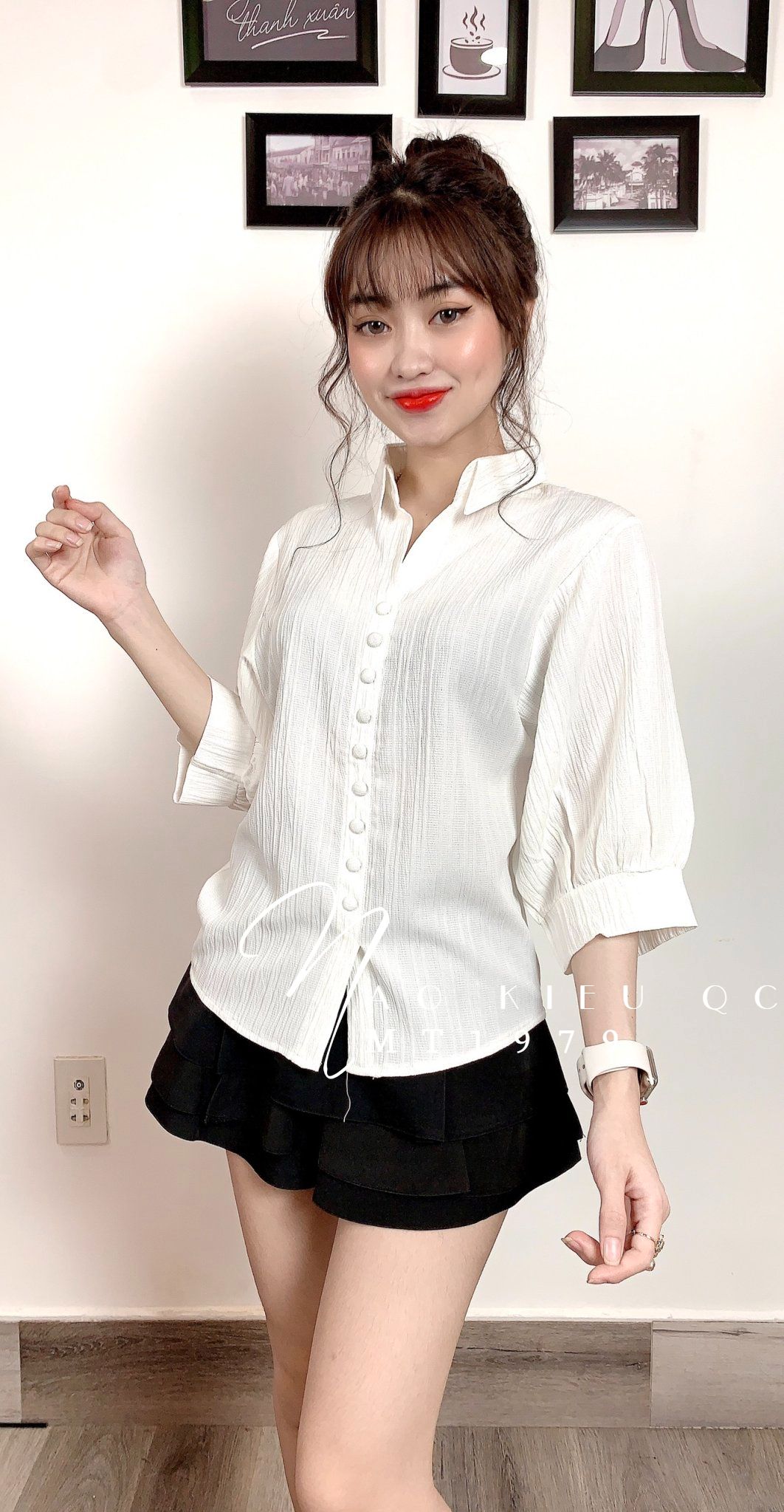 Áo Đồng Phục Sơ mi nữ xanh nhạt cổ trụ SMN19 #38 Áo Đồng Phục Sơ mi nữ xanh nhạt cổ trụ SMN19