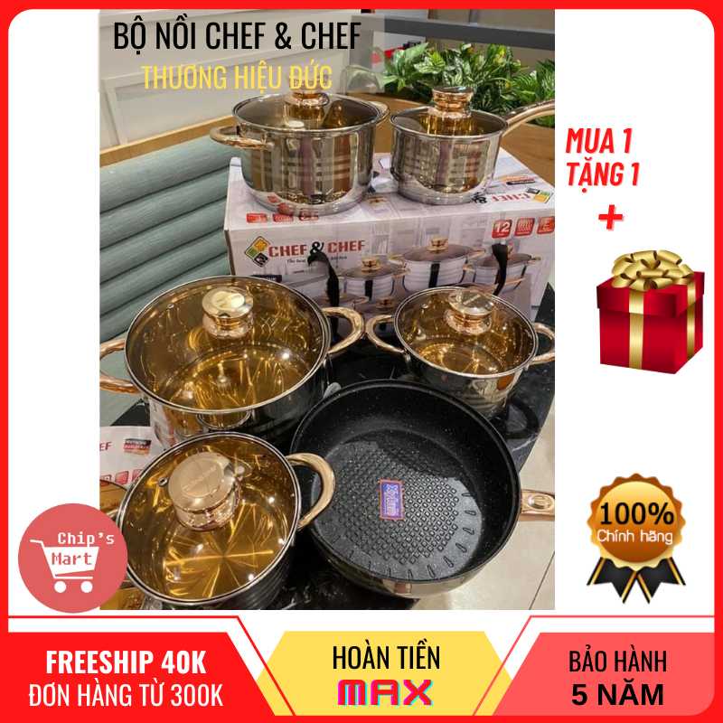 [HOT SALE] Bộ nồi CHEF & CHEF vung kính, 6 món 12 chi tiết, thương hiệu Đức – Siêu đẹp – Siêu bền - Dùng được cho mọi loại bếp, đặc biệt là bếp từ