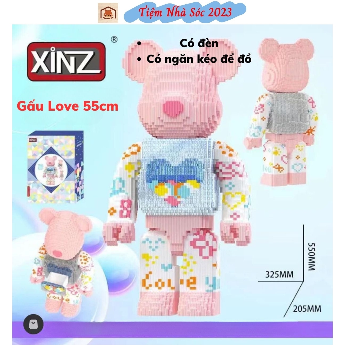 Xinz 55cm bearbbrick bear boxed large bear model kids toys doll house cartoon toy-2023 squirrel shop