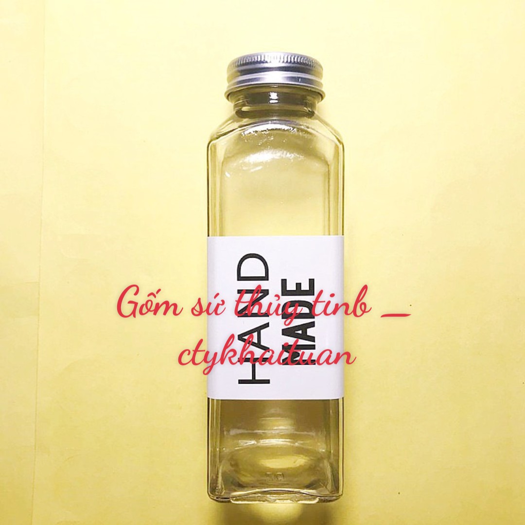Chai thủy tinh 350ml nắp nhôm, chai VUÔNG CAO 350M đựng sữa, chai detox, dựng loại nước ép, bình thủy tinh nắp vặn kín