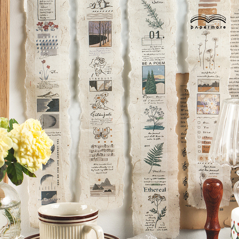 Sticker (hình dán) bản dài vintage PAPERMORE nông trại mây trang trí sổ, album, nhật ký, lưu bút
