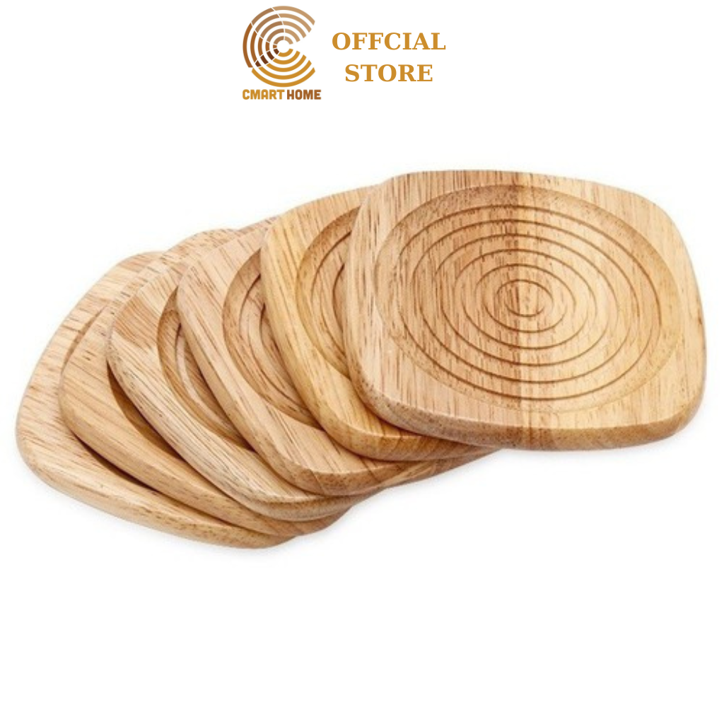 Miếng Lót Ly (Cốc) Cao Cấp Hình Xoắn, Khay Đựng Ly Gỗ Trang Trí, Mua 6 Miếng Tặng Kèm Đế Để Miếng Lót - Gỗ Đức Thành 21171