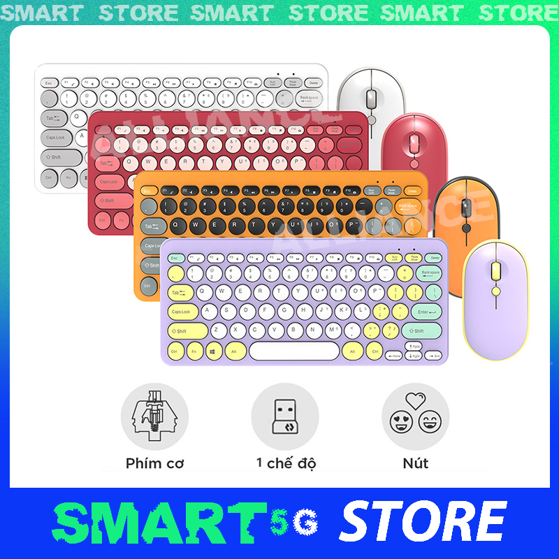 Bộ Bluetooth không dây 2.4g Bàn phím và chuột mini Macaron Máy tính xách tay ba màu