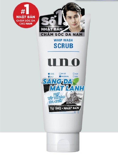 Sữa rửa mặt cho nam uno tạo bọt sáng da 130g whip wash scrub