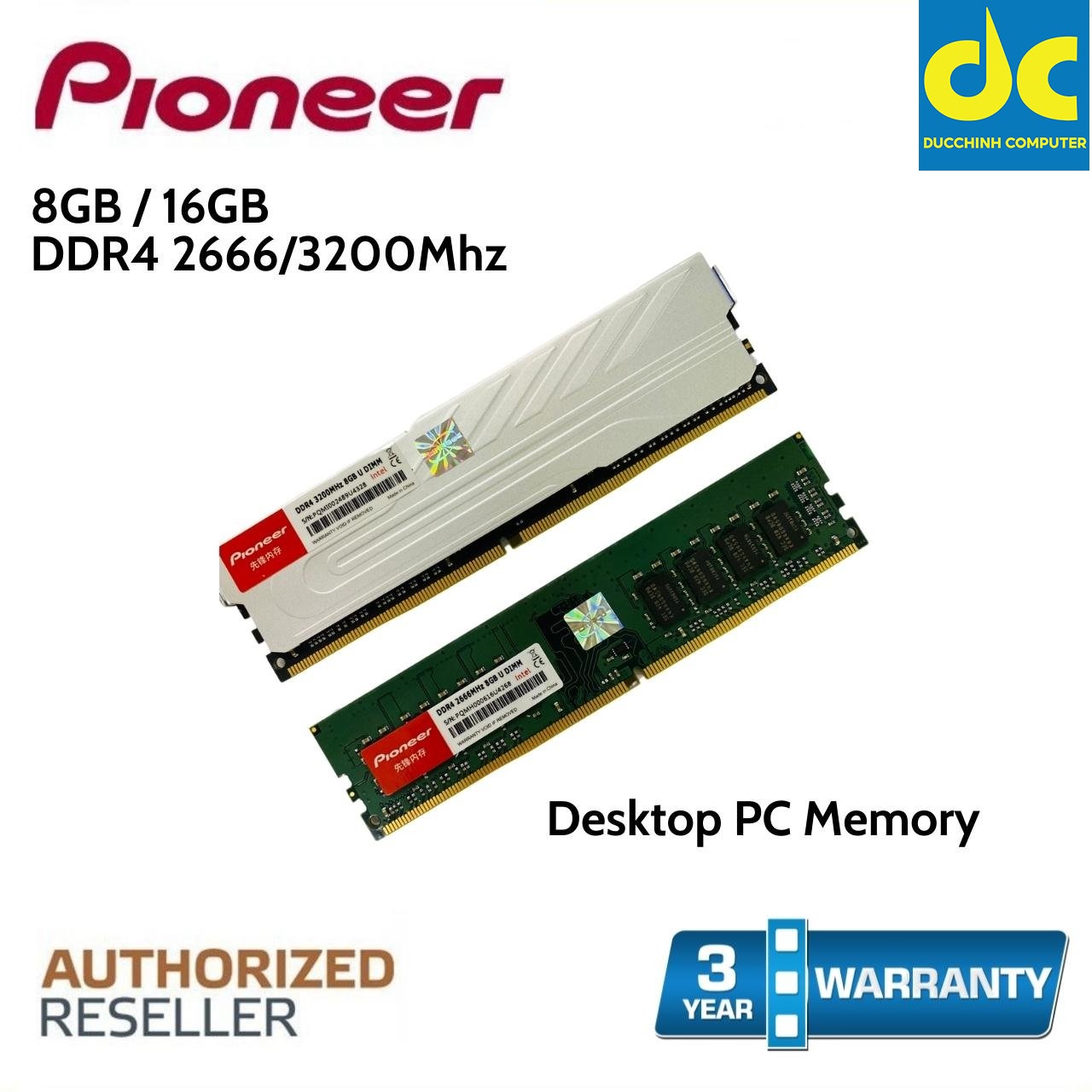 Ram DDR4 8GB DDR4 2666MHz 3200Mhz Pioneer Chính Hãng - BH 36 tháng 1 đổi 1