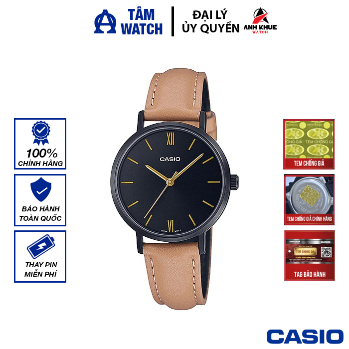 Đồng hồ nữ dây da casio standard chính hãng anh khuê ltp-vt02bl-1audf