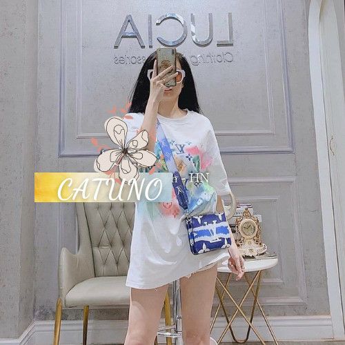 Áo thun nữ màu trắng pha 7 màu Form Unisex dấu quần Fullbox tem mác + túi zip xịn xò.