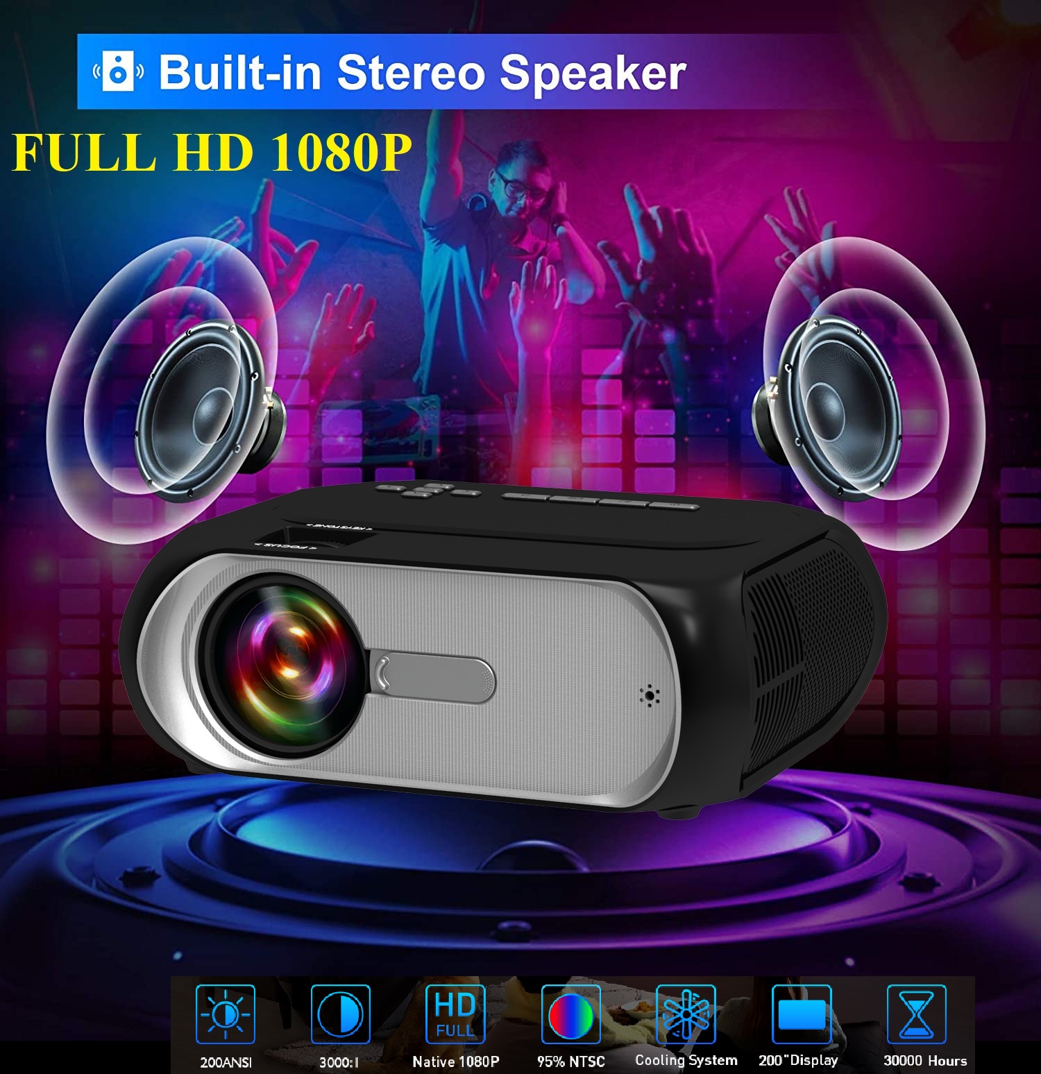 Máy chiếu Gia Đình Cao Cấp Full HD T7 Độ phân giải thật 1080P-200 ANSI lumen-Phiên bản wifi