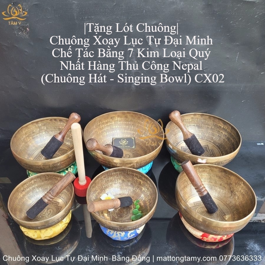 Chuông xoay lục tự đại minh chế tác bằng 7 kim loại quý nhất hàng thủ công nepal cx02