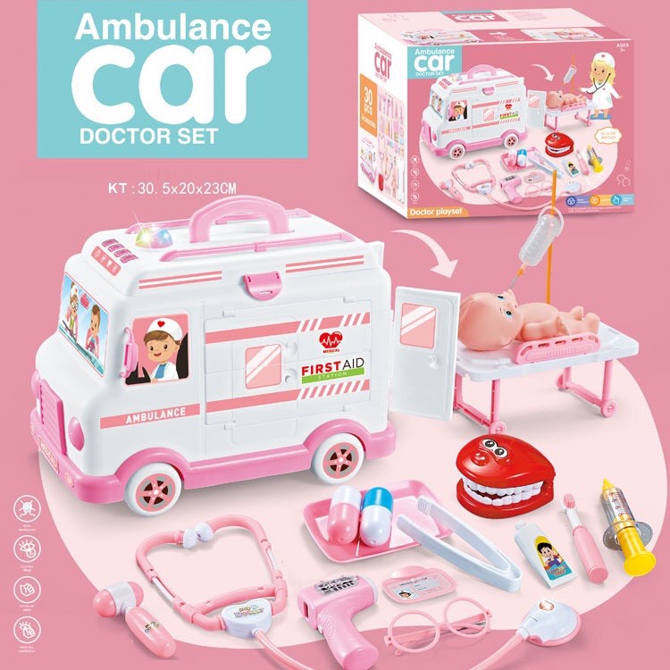 Ô tô đồ chơi bác sĩ xe cứu thương cho bé gái trai đóng y tá khám bệnh