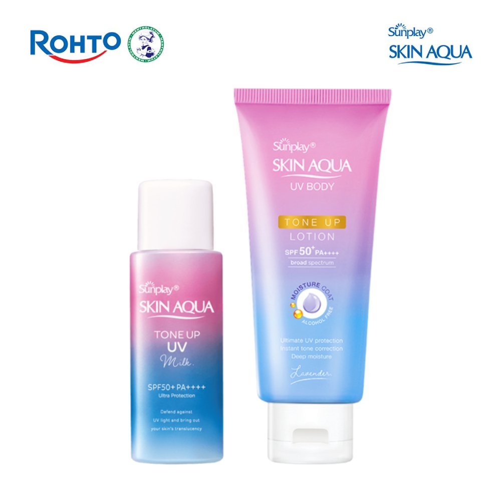 [VB] Bộ đôi chống nắng - nâng tông toàn diện cho mặt và cơ thể Sunplay Skin Aqua Tone Up (Kem chống nắng dạng sữa cho da dầu, da hỗn hợp 50g + Lotion chống nắng nâng tông 130g)