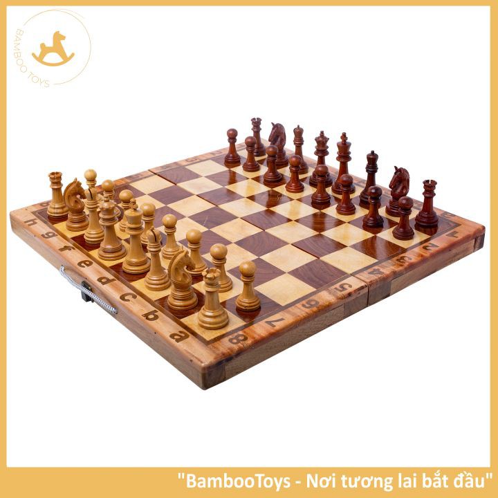 Bộ cờ vua làm bằng gỗ tự nhiên chính hãng bộ cờ vua cho bé luyện trí não - có hộp đựng và làm bàn cờ, hàng cao cấp 55 cm x 55 cm - tặng kèm 2 hậu