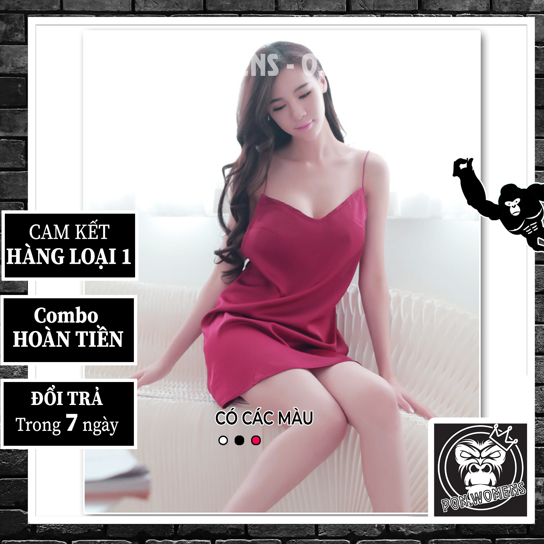 Váy ngủ 2 dây trơn sexy freesize màu đen đỏ trắng pon.womens
