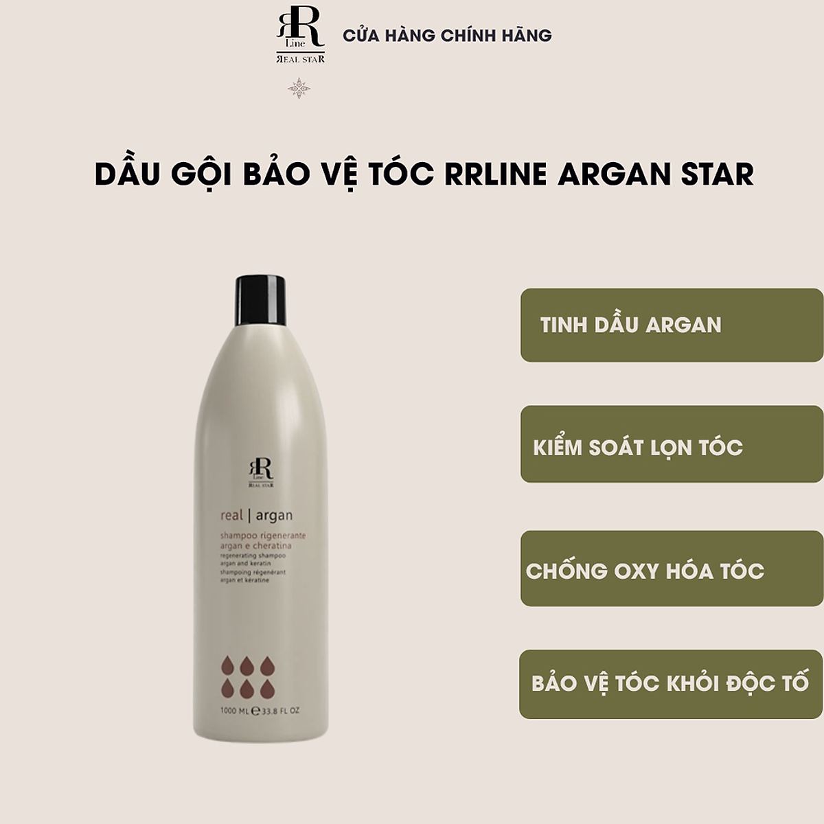 Dầu gội dưỡng ẩm, phục hồi, mềm mượt RRline Argan Star 350ml