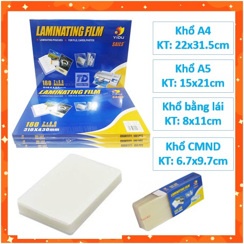 Màng ép plastic khổ a4, a5, a6, cmnd, bằng lái xe