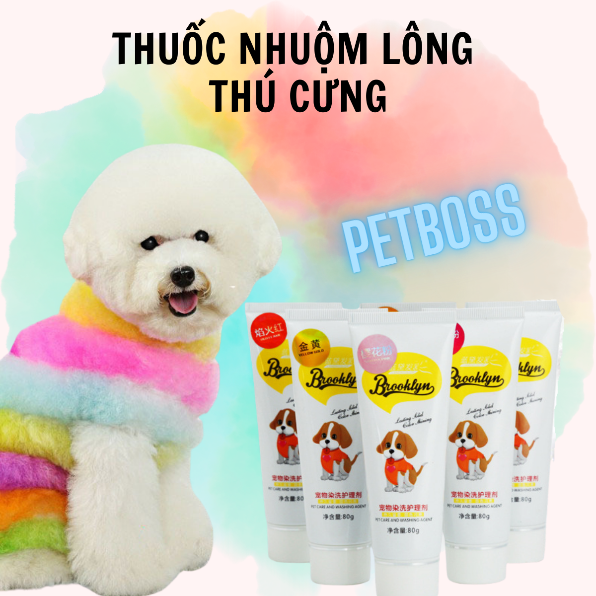 Thuốc nhuộm lông chó mèo BROOKLYN, an toàn cho da thú cưng