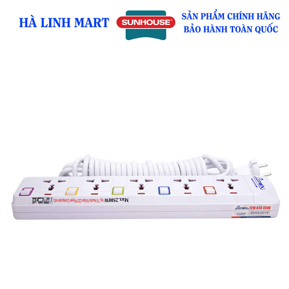 Ổ cắm điện Sunhouse Apex APE-OC2-5RD - Ổ cắm điện đa năng thông minh có độ dài dây điện 4.5m bảo hành 12 tháng