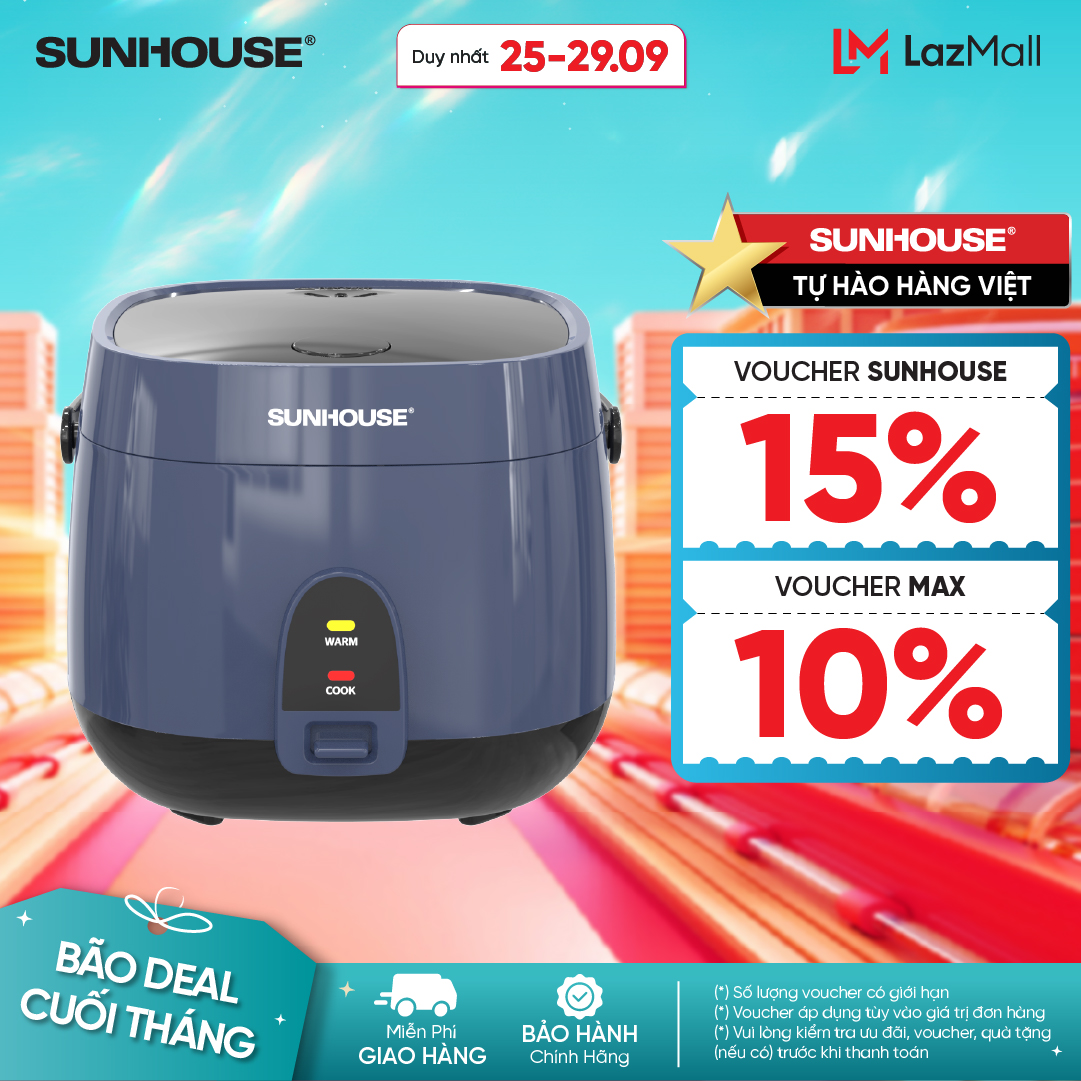 [ƯU ĐÃI 2 TẦNG VOUCHER] Nồi cơm điện 1.8L Sunhouse SHD8611 - Chống dính 2 lớp - Làm nóng nhanh Tiết kiệm điện - Bảo hành 12 tháng