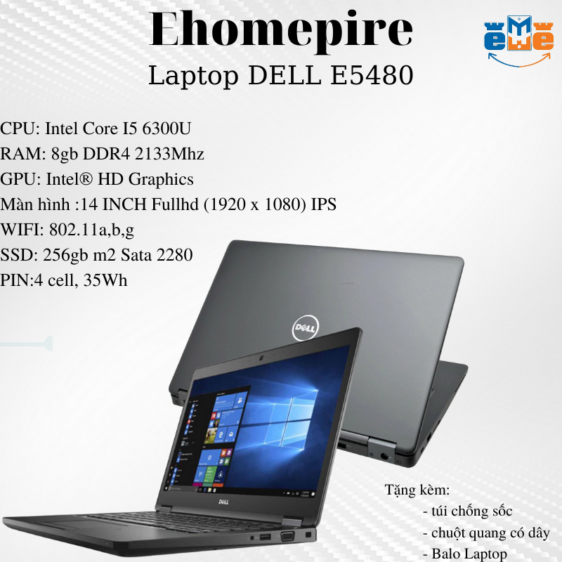 Laptop dell 5480 i5 ddr 8gb ssd 256 máy mạnh cho văn phòng - hàng nhập khẩu - renew- quà tặng 2 món