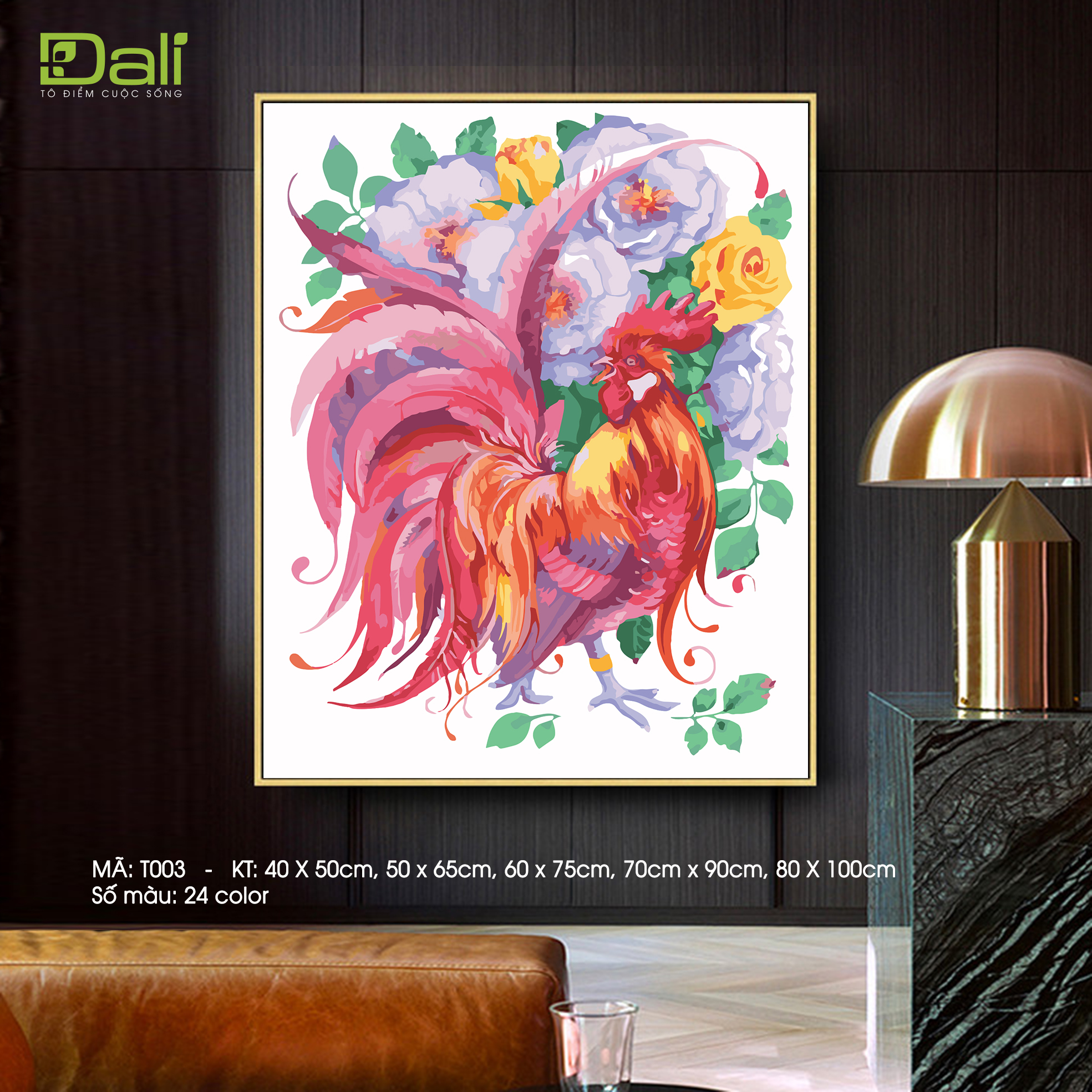 Tranh tô màu theo số Dali Tranh gà trống phong thủy T003
