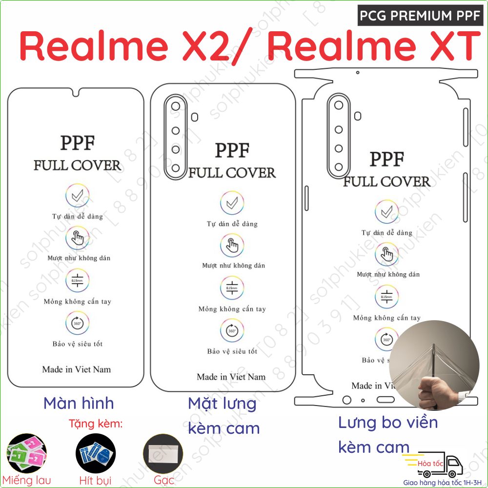 Dán PPF bóng, nhám cho Realme X2/  Realme XT màn hình, mặt lưng, full lưng viền siêu bảo vệ