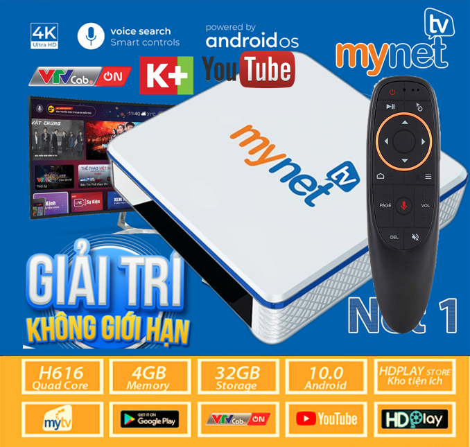 Android TV Box Mytv Net mynet 4H 4G/32G  Điều khiển giọng nói -Đầu truyền hình mytvnet xem tivi 200 kênh miễn phí  - Hàng Chính Hãng
