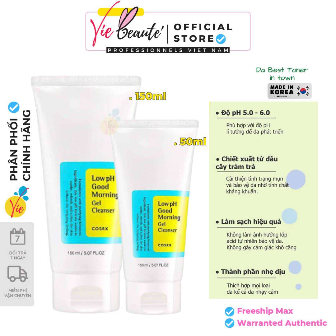HOÀN TIỀN 15% - Sữa Rửa Mặt Cosrx - Gel rửa mặt dịu nhẹ Cosrx Low PH Good Morning Gel Cleanser