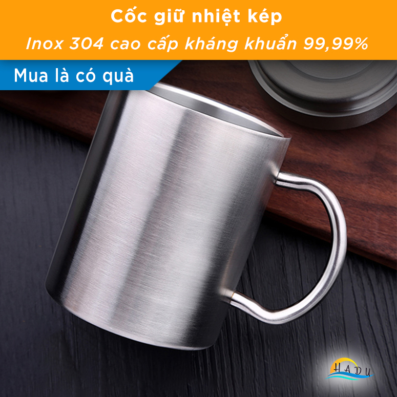 Cốc giữ nhiệt 400ml coffee mini inox 304 có nắp cao cấp đạt chất lượng đức ssgp