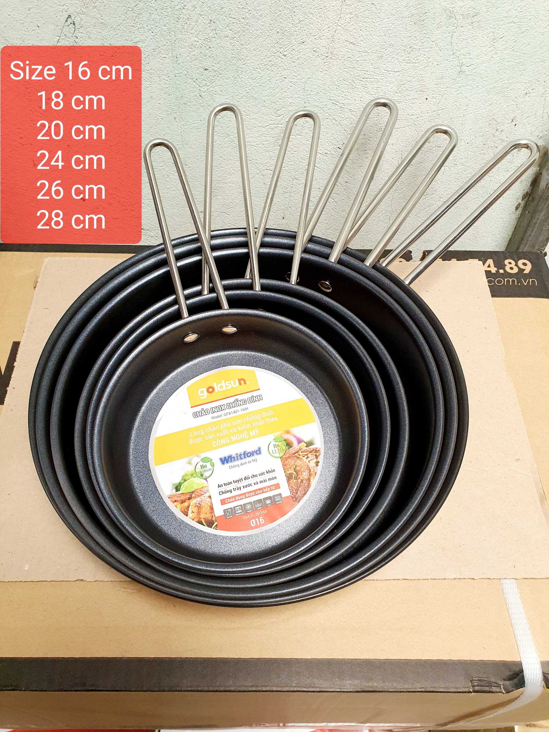 Chảo inox nấu bếp từ chống dính Goldsun 16 - 18 - 20cm