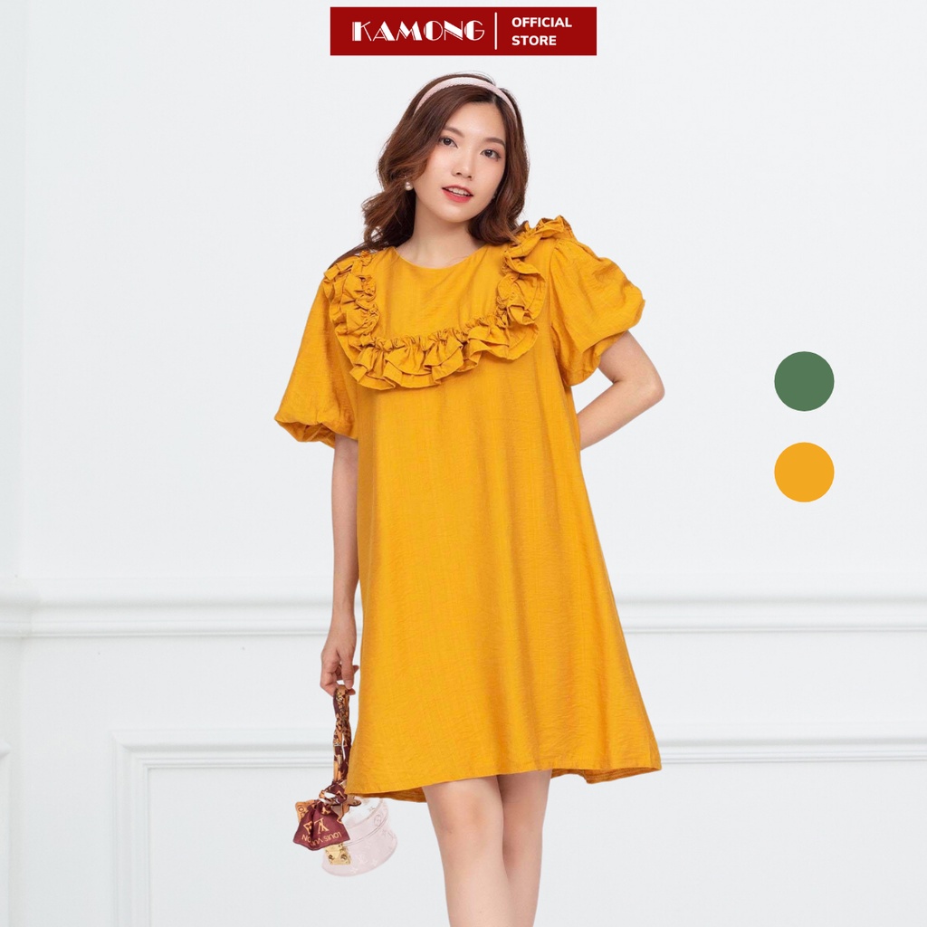 Đầm suông đô bèo tay bồng 2 lớp kamong d112