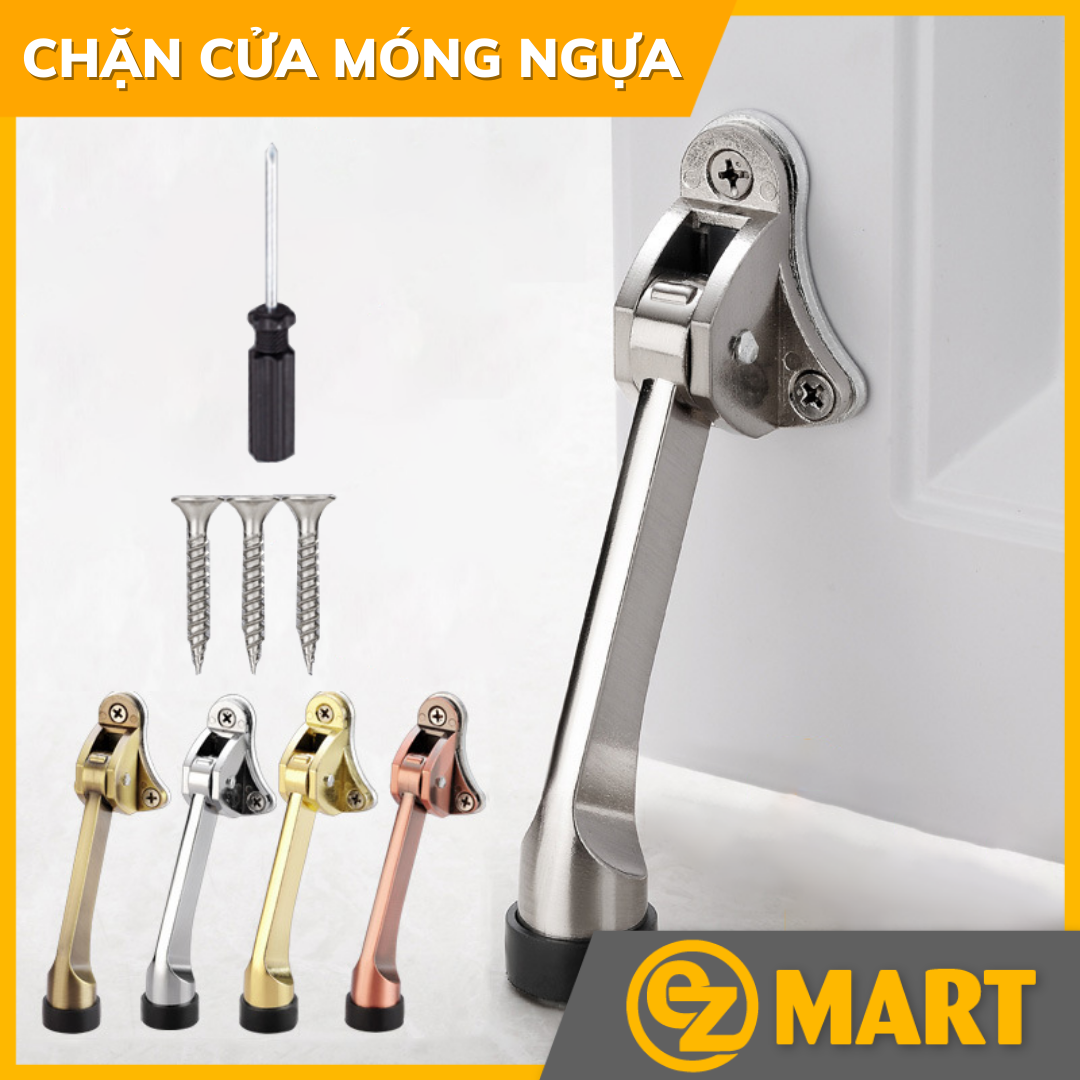 Chặn cửa móng ngựa inox 304, Chặn cửa chân chó chống trộm va đập cửa, chống gió - Tặng Bộ Vít