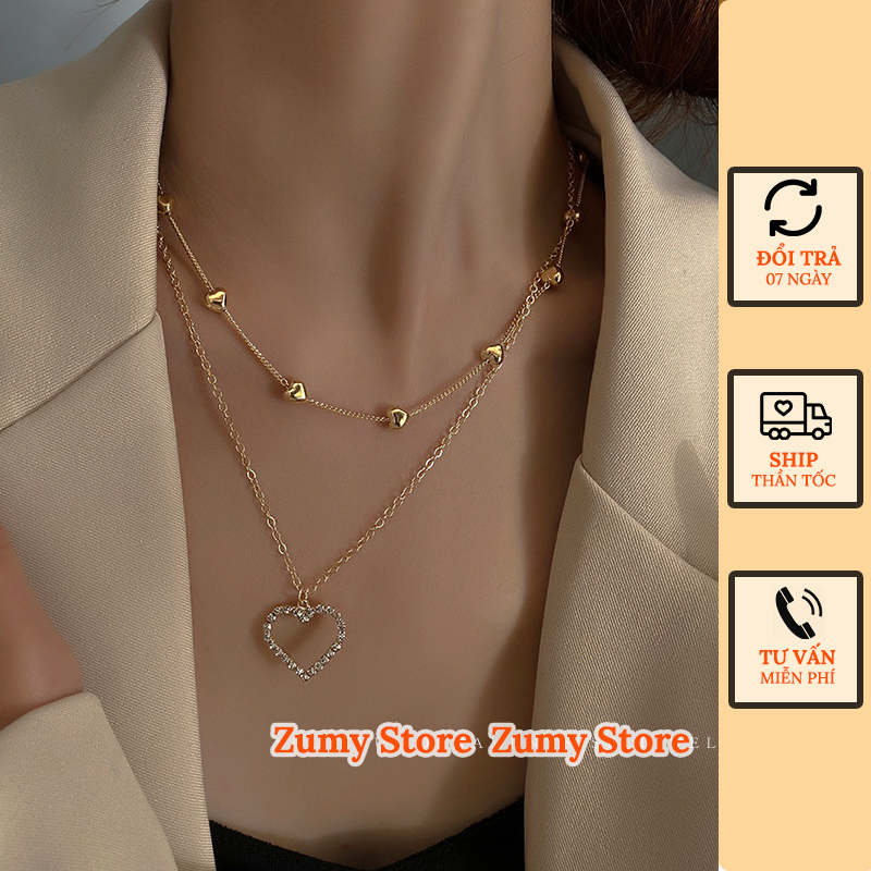 Dây Chuyền vòng cổ Chocker 02 Tầng Layer trái tim Thời Trang Cá Tính Giá Rẻ